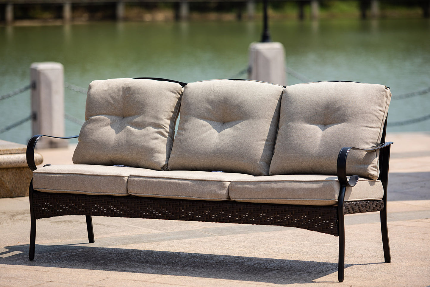 69" Beige Polyester Blend Settee With Black Legs-5