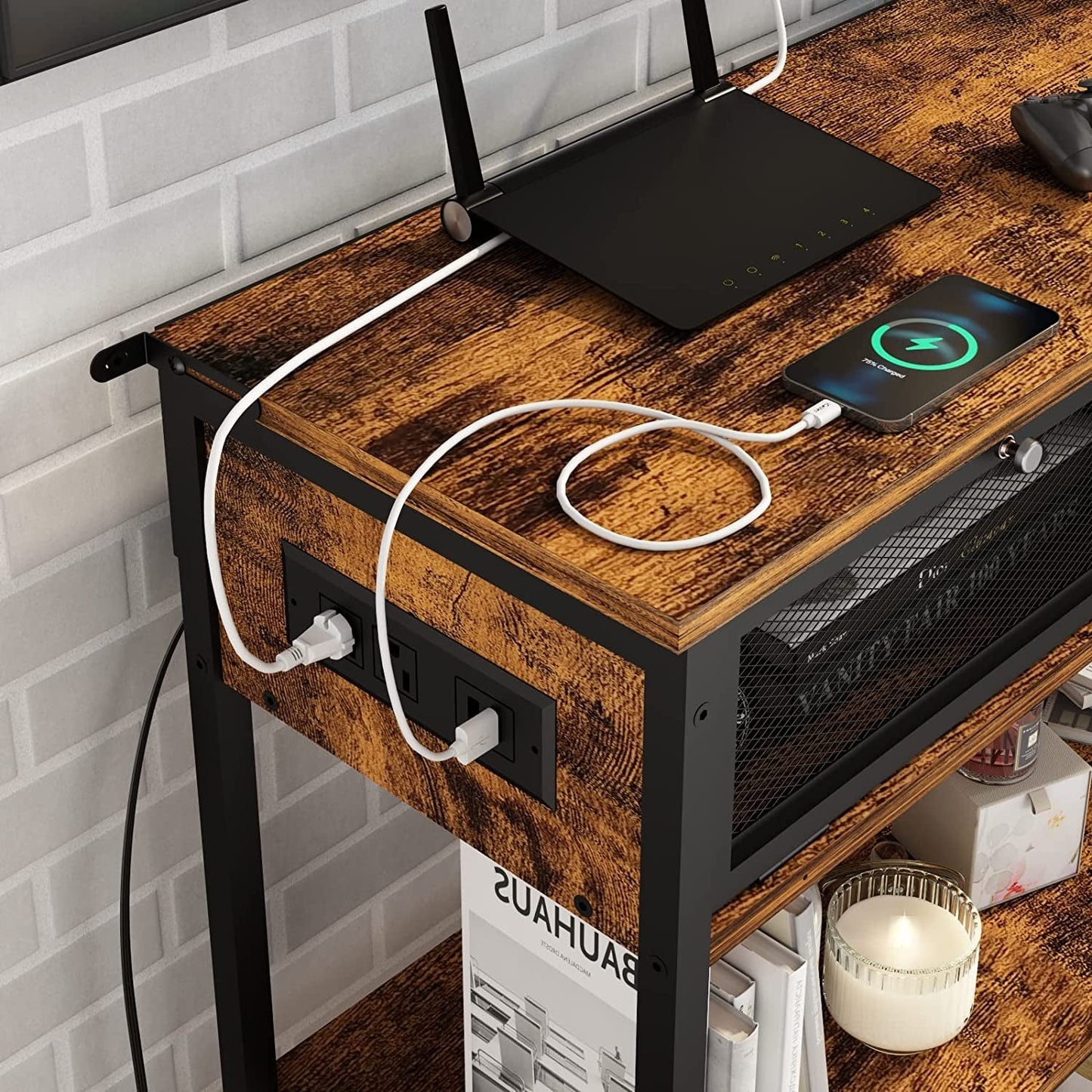 Charging Console Table with Storage Shelves-4