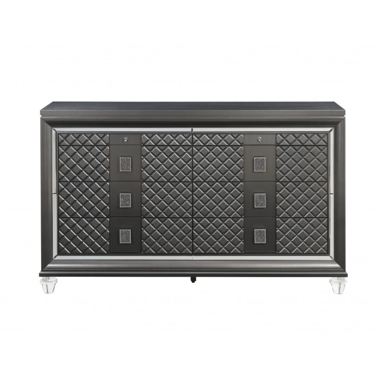 65" Gray Solid and Manufactured Wood Eight Drawer Double Dresser-1