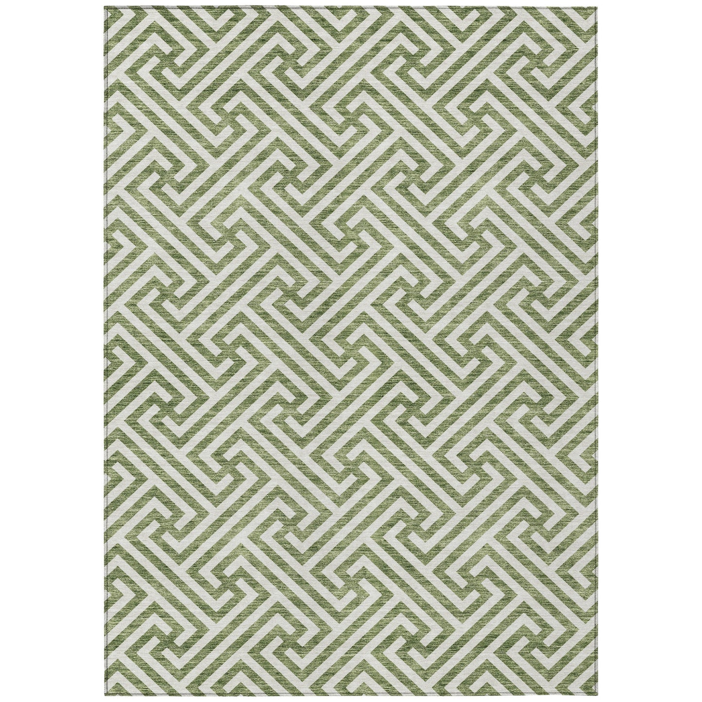 10' X 14' Green And Beige Geometric Washable Indoor Outdoor Area Rug-1
