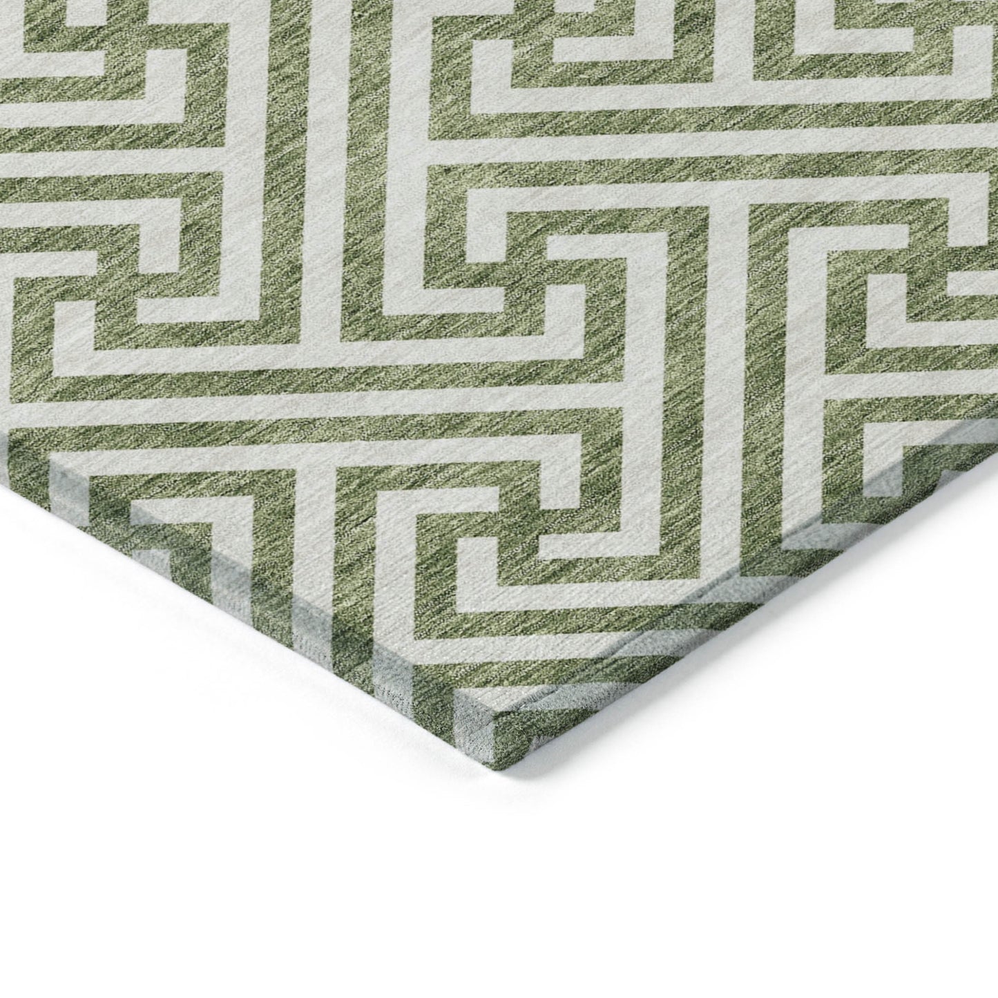 10' X 14' Green And Beige Geometric Washable Indoor Outdoor Area Rug-3