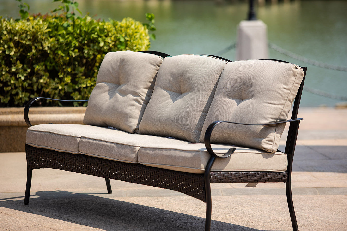 69" Beige Polyester Blend Settee With Black Legs-4