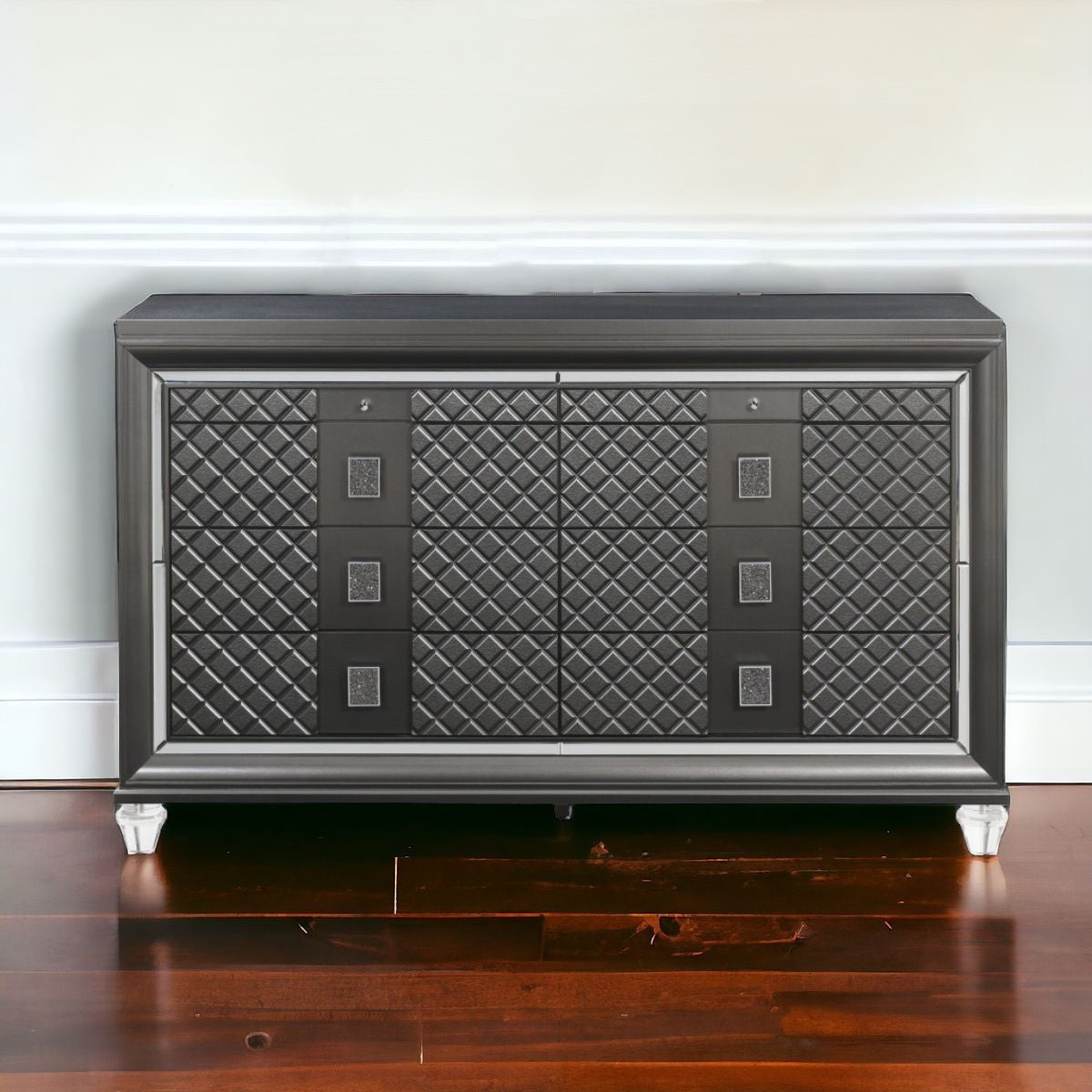 65" Gray Solid and Manufactured Wood Eight Drawer Double Dresser-0