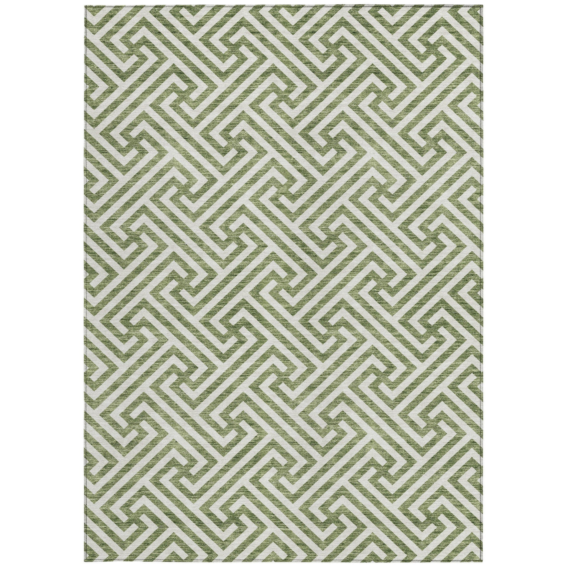 10' X 14' Green And Beige Geometric Washable Indoor Outdoor Area Rug-5