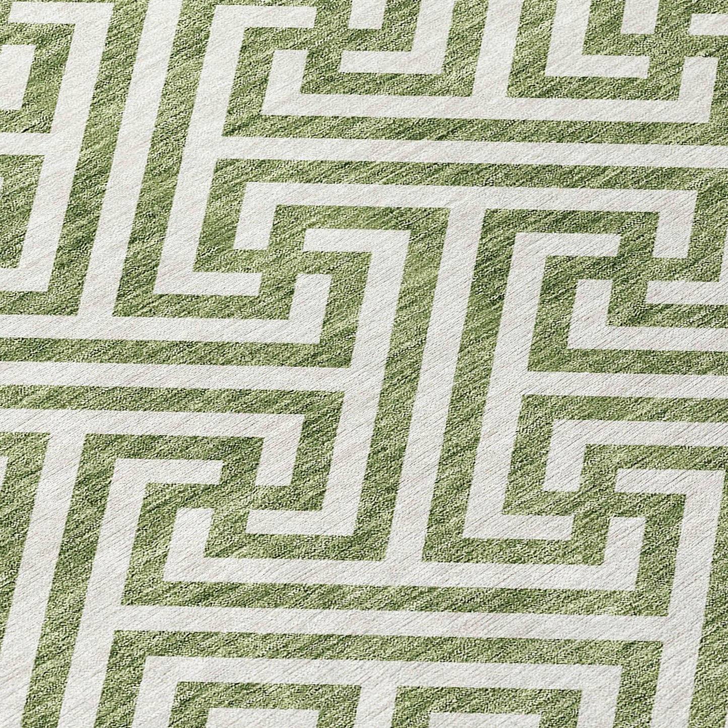 10' X 14' Green And Beige Geometric Washable Indoor Outdoor Area Rug-4