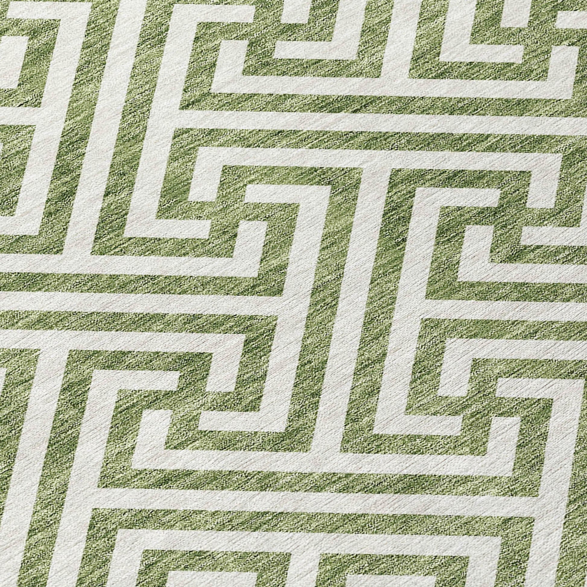 10' X 14' Green And Beige Geometric Washable Indoor Outdoor Area Rug-4