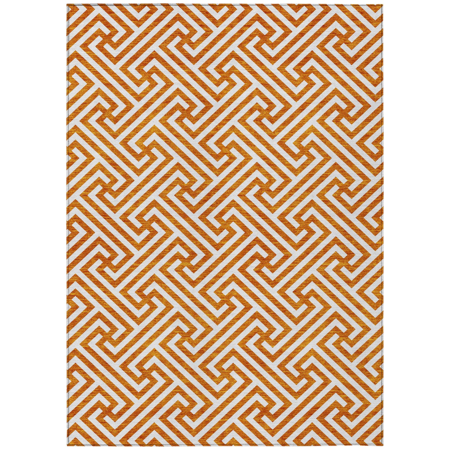 5' X 8' Orange And Ivory Geometric Washable Indoor Outdoor Area Rug-1