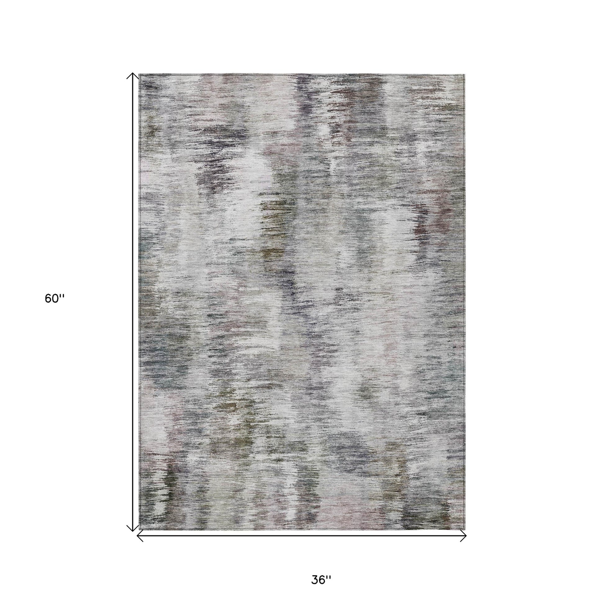 3' X 5' Taupe Gray And Silver Abstract Washable Indoor Outdoor Area Rug-2
