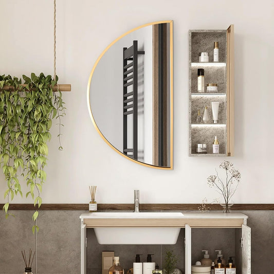 Artistic Half Circle Mirror Decor - Elegant Half Moon Mirrors for Wall Features, Chic Living Room Bathroom Mirror & Mount Mirror for Kids Room - Perfect Touch for Stylish Interiors(Gold)-0